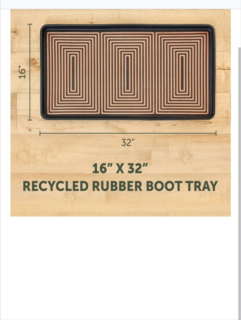 Recycled Rubber Boot Tray - Black and Tan Geometric
